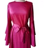 Vêtements ethniques couleur unie Satin longues robes voilées pour femme musulmane col rond Abaya Robe grande taille Double couche manches évasées Robe