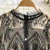 Casual 2023 Zomer Ronde Hals Kant Ing Mesh A-lijn Hoge Taille Bladerdeeg Mouw Jurken Vestidos Elegante Mid-lengte Dames jurk