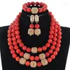 Colar Brincos Conjunto Coral Vermelho Africano Conta Jóias 14 MM Pedras Naturais Chunky Bib Casamento CNR399