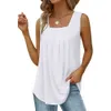 PLEATED Square Neck Sleeveless Swallowtail Tank Top T-shirt för blusar Kvinnor Bomull Blus Kvinnor Plus Size 2023