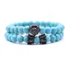 Perline 2 pezzi / set Bracciale con testa di leone re animale Nero Pietra naturale Corona Coppia Set di bracciali per uomo Accessori per gioielli a mano Goccia Dhzu6