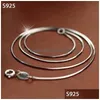 Correntes Genuine Real Pure Solid 925 Sterling Sier Chain Colar Men Women Snake Jóias Masculino Feminino 0,7 mm Collier Collier Drop Del Dhlqi