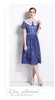 Lässige Kleider Blaues Spitzenkleid Runway Fashion Frauen Frühling Sommer Peter Pan Kragen Einreiher Blumenstickerei Party Vestidos 2023