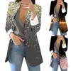 Damenjacken Damen bedruckte Strickjacke Formeller Anzug Langarm Revers Business Fleece gefütterter Pullover Damen Damenmantel Mäntel für