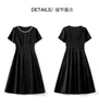 2023 Summer Black Solid Color Beaddress Kort ärm Runda hals Midi Casual Dresses W3L041303