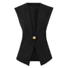 Dames Vesten S-XL Drie Kleuren Hoge Kwaliteit Mode Effen Mouwloze Revers Tailleband Past Goed Bij Commuter Stijl Dames Vest