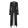 Dames Blouses Edhomenn Donne Y2k Sexy Sheer Mesh Vedere Attraverso Volant Abito Lungo Estate Tie Up Cardigan Aperto Anteriore