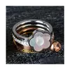 Anillo solitario Conjunto de acero inoxidable Concha blanca natural Flor Dedo 4 en 1 Cz Crystal Love Anillos nupciales para mujeres Drop Deli Dhprb