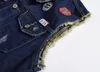 メンズベストYELEK ERKEKメンズパッチデザインジーンズベストリッピングデニムウエストコートメンマンの袖なしの擦り切れ4xl