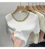 Koszule damskie 2023 Europejska dzianina damska shor rękaw letnie ciężkie szykowne koszulki mody pullover wypoczynek