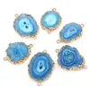 Подвесные ожерелья натуральный синий агат круглый каменный разъем Gem Gem с золоты