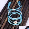 Charm Armbanden Madeliefje Bloem Wax Lijn Gevlochten Blauwe Kleur Boheemse Armband Set Touw Waterdicht Marine Surf Drop Levering Sieraden Dho6P