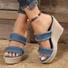 Slippers Women Denim Str Women's Espadrilles Mules Slipper Sandals 2023 Slip On Platform Leisure Summer Wedges High Heels Shoes T230711