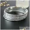 Bangle 5 pezzi / lotto Sier Color Simple Women Bracciale a polsino Big Circle Round Hoop Wristband Accessori per gioielli di moda Drop Delivery Br Dhk6N