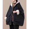 Frauen Trenchcoats Winter Mit Kapuze Lammwolle Warme Frauen Mantel Jacken Orange Schwarz Lose Zipper Mantel Weibliche Casual Parkas Oberbekleidung