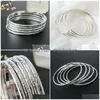 Bangle 5 pezzi / lotto Sier Color Simple Women Bracciale a polsino Big Circle Round Hoop Wristband Accessori per gioielli di moda Drop Delivery Br Dhk6N