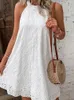 도시 섹시한 드레스 여름 여자의 흰색 a 라인 드레스 꽃 자수 레이스 레이스 레이스 여성 미니 2023 패션 우아한 느슨한 멍청이 230617