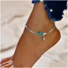 Anklets Europe And The United States Retro Anklet Sier Conch Starfish Beads Female Beach Sea Hawaii Summer Jewelry Drop Delivery Dhnj1