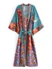 Основные повседневные платья Винтажные шикарные женские звезды и лунный цветочный принт для летучих мышь пляжный богемный платье кимоно -платья женский летний богемный бикини 230617