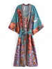 Grundläggande avslappnade klänningar Vintage Chic Women's Star and Moon Flower Print Bat Sleeved Beach Bohemian Kimono Dress Gown Women's Summer Bohemian Bikini Top 230617