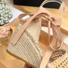 Straw rope weaving hollow fisherman sandals wedges Sandals heeled Platform Pumps heels open-toe women's luxury designers Espadrilles outsole summer holiday shoes
