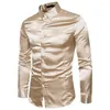 Мужские повседневные рубашки мужская рубашка шелк Salk Satin Smooth Tuxedo Business Solid Slim Fit Shiny Gold Wedding Promp
