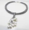 Chains 11-12mm Real White Freshwater Pearl Pendant Necklace Leather Cord Magnet Clasp Fashion Jewelry