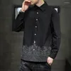 Men's Casual Shirts Chinese Traditional Wave Embroidery Shirt Long Sleeve 2023 Fashion Plus Size Thin Coat Men Clothing Harajuku Top