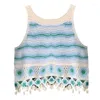 Women's Tanks Women Crochets Openwork Shirt Lacy Sleeveless Knit Tassels Crewneck Cute Pattern Vest Vintage Daily Top Cloth