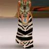 Casual jurken sexy voor dames 2023 zomervakantie tribal abstracte print duik mouwloze mode lange jurk vrouwelijke kleding