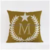 Cushion/Decorative Pillow Yellow Crown Letter Cushion Er Throw Navy Blue Red American Style 26 Letters Decoration Sofa Case 45X45Cm Dh36E