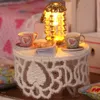 Arkitektur Diy House SweetBee Diy Miniature Kit Trädockor med möbler LED -lampor för barn Födelsevift 230617