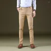 Herrbyxor boutique Pure Color Mens Casual Classic Khaki Business Fashion Slim Fit Cotton Stretch Trousers Mane Brand Clothing