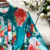 Vestidos casuais passarela férias de verão vestido curto roupas femininas babados colarinho lanterna manga estampada flor cinto mini vestidos 2023