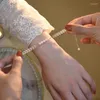 Link Armbänder Einfache Goldfarbe Lorbeerblatt Perlenarmband Für Frauen Persönlichkeit Mode Hochzeit Schmuck Geburtstagsgeschenke