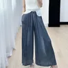 Issey 2023 été nouveau taille haute plissé Style confortable ample et mince Imitation Denim pantalons décontractés pantalons à jambes larges