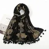 Halsdukar broderi blommig tofs viskos hijab sjal halsduk dam tryck mjuk pashmina stal wrap bufandas muslim huvudduk sjaal foulard