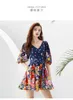 Casual Dresses Summer Holiday Vacation Mini Dress Women Runway V-Neck Lantern Sleeve Flower Paintings Belt Ruffles Short Vestidos 2023