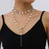 Strängar Shixin Simulated Pearl Choker Hollow Crystal Heart Halsband för kvinnor Långa tofs Halsband på halsen 2020 Bröllopssmycken Mode 230613