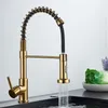 バスルームシンクの蛇口Quyanre Brushed Gold Kitchen Faucet Pull Down Single Handle Mixer Tap 360 Rotation Torneira Cozinha 230616