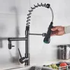 Rubinetti per lavabo da bagno Rubinetto da cucina a molla nera Spruzzatore laterale estraibile Doppio beccuccio Miscelatore rotante a 360 gradi Maniglia singola 230616