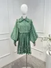 Casual Dresses Arrivial Summer 2023 Original BIC Cotton A-line Green Long Lantern Sleeve Mini Dress For Women With Diamond Buttons