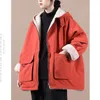 Frauen Trenchcoats Winter Mit Kapuze Lammwolle Warme Frauen Mantel Jacken Orange Schwarz Lose Zipper Mantel Weibliche Casual Parkas Oberbekleidung