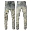 Heren denim jeans zwart gescheurde broek mode skinny gebroken stijl fiets motorfiets rock revival jean 6403