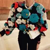 Damenjacken 2023 Frühling Dreidimensionale Blumen-Cardigan Kurze Blasenhülse O-Ausschnitt Plüsch Warmer Mantel Tops Frauen Kleidung Jacke Herbst