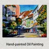 Modern Impression Canvas Art Sunny Meersburg Germany Contemporary Oil Painting Street Handmade Restaurant Decor