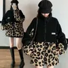 QNPQYX New Ins Retro Design Women Jackets Stitching Leopard Print Thickening and Fleece Lamb Wool Coat Female