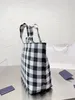 Plaid canvas storage bag age cute eye-catching design sense College wind open shoulder bag large capacity strong load bearing