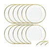 Piatti Piatti Servizio di lusso Fabbrica all'ingrosso 8 pollici Gold Sier Rim Clear Beaded Point Piatto di vetro Piatto Caricatore Drop Delivery Home Dhwvz