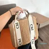 2023-kvinna Luxury Tygväskor Summer Woven Bag Women Shoulder Top Bucket Vacation Beach Leather Axel Rem Totes Handväskor Fashion Shopping